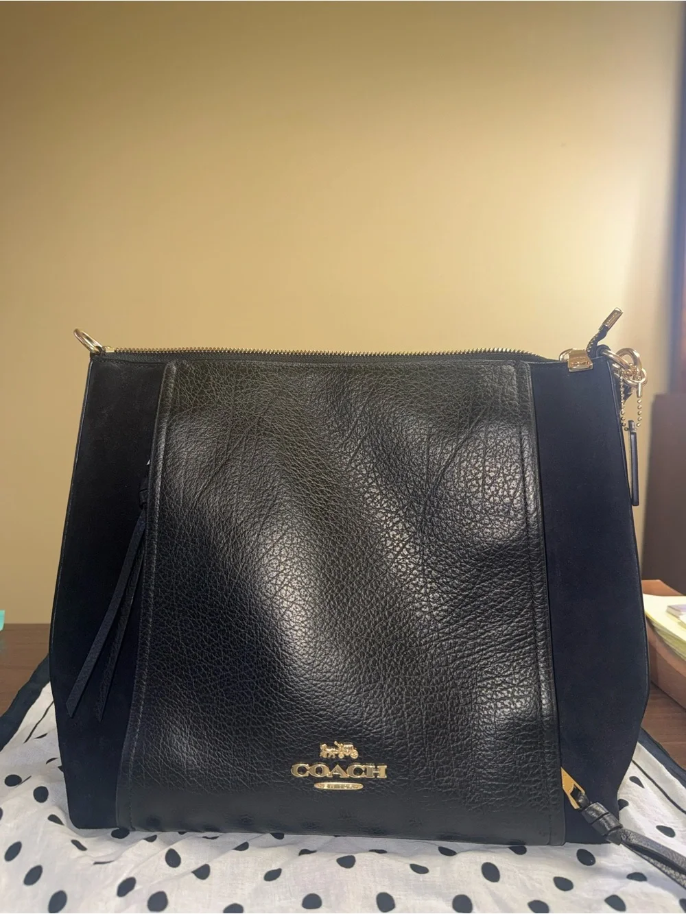 COACH Marlon Hobo Bag Black Pebble Leather Suede Crossbody Handbag F79995